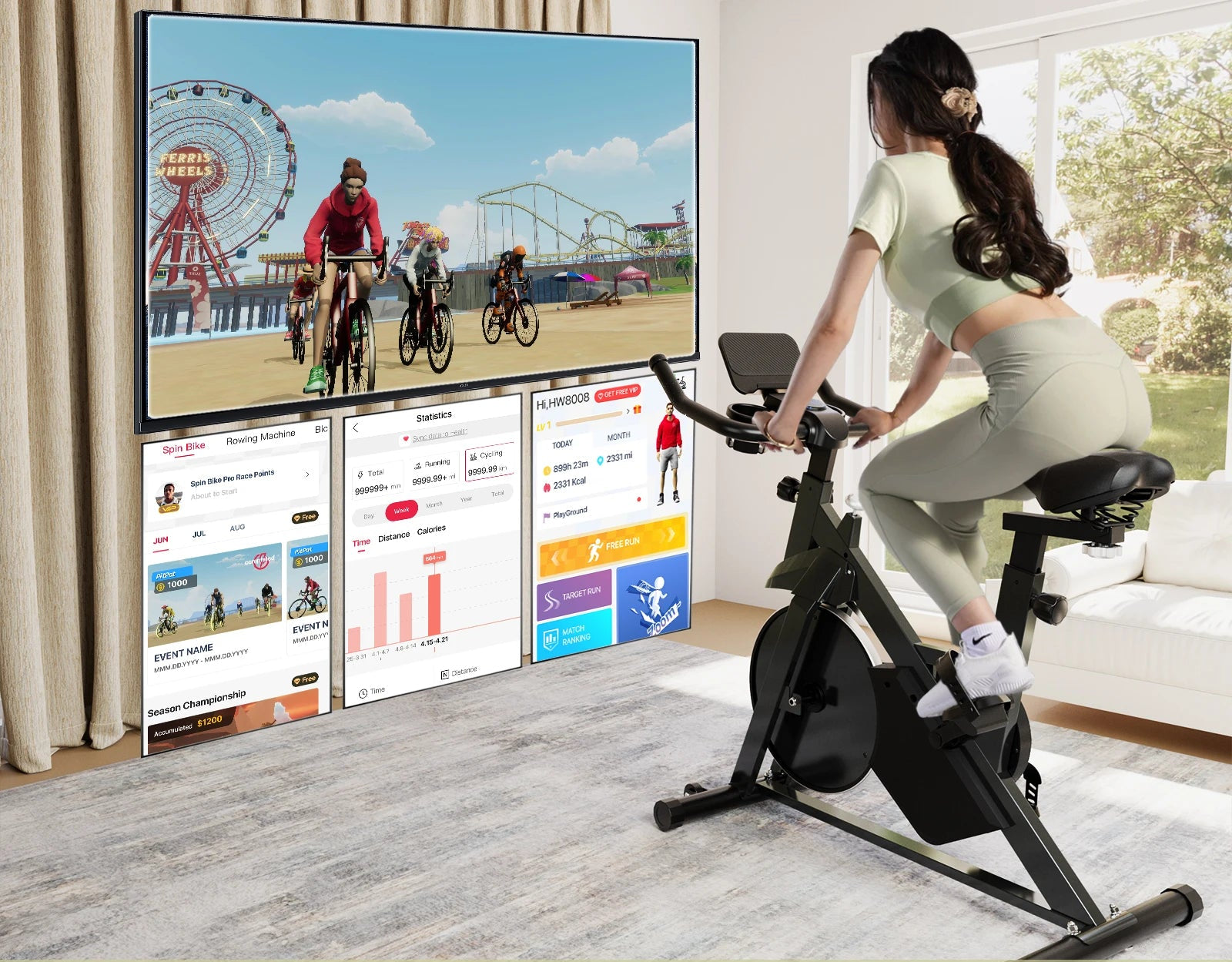 Vélo d’appartement magnétique, 32 niveaux de résistance, écran LCD, capacité 100 kg