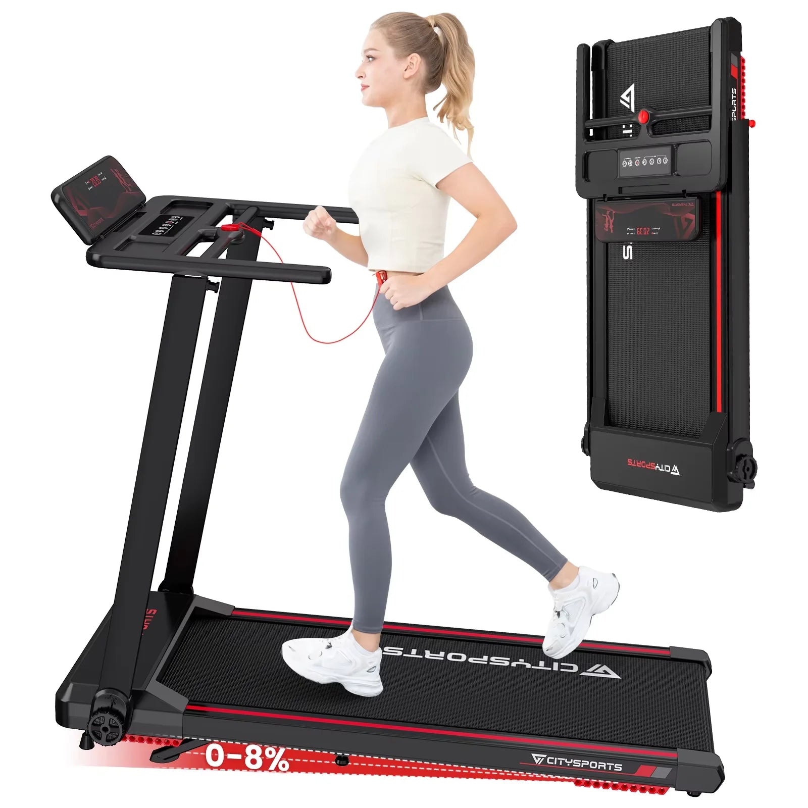 Tapis de Course compact pliable- Inclinaison, Bluetooth et écran LED
