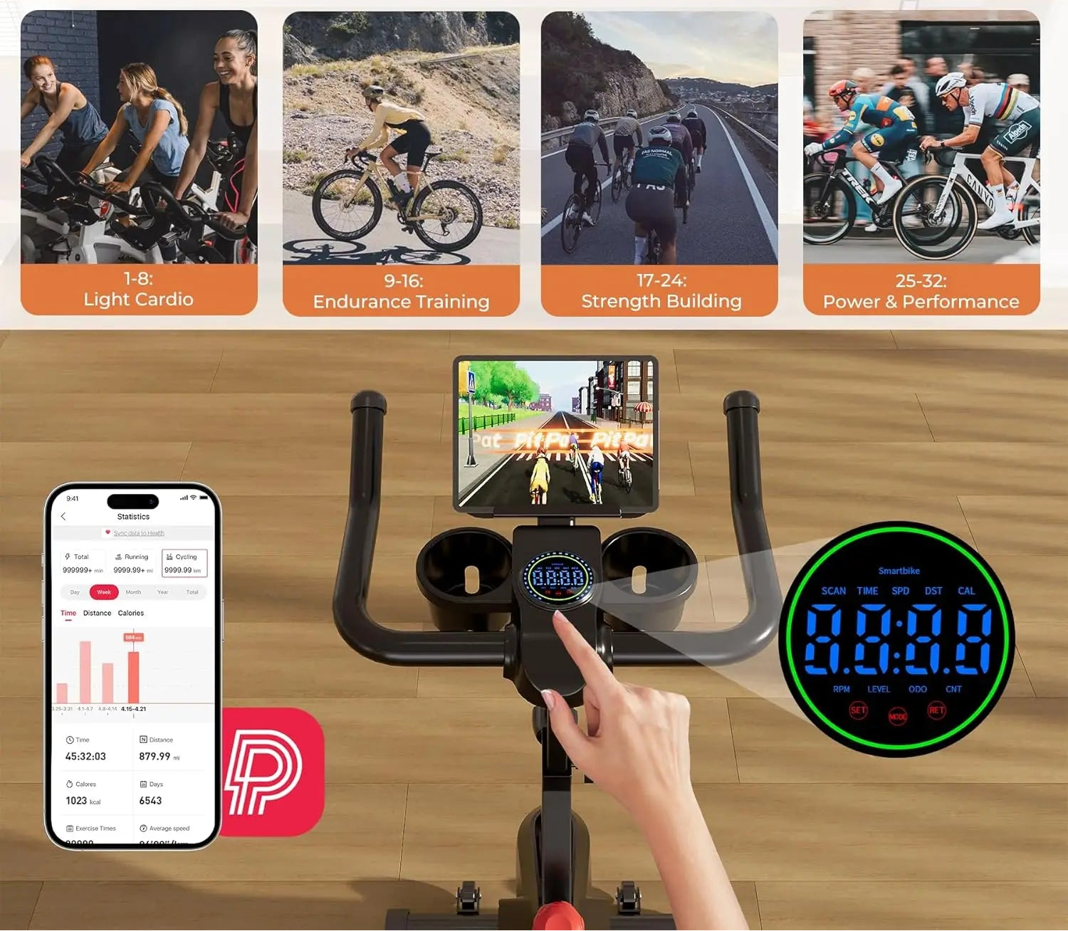 Vélo d’appartement magnétique, 32 niveaux de résistance, écran LCD, capacité 100 kg