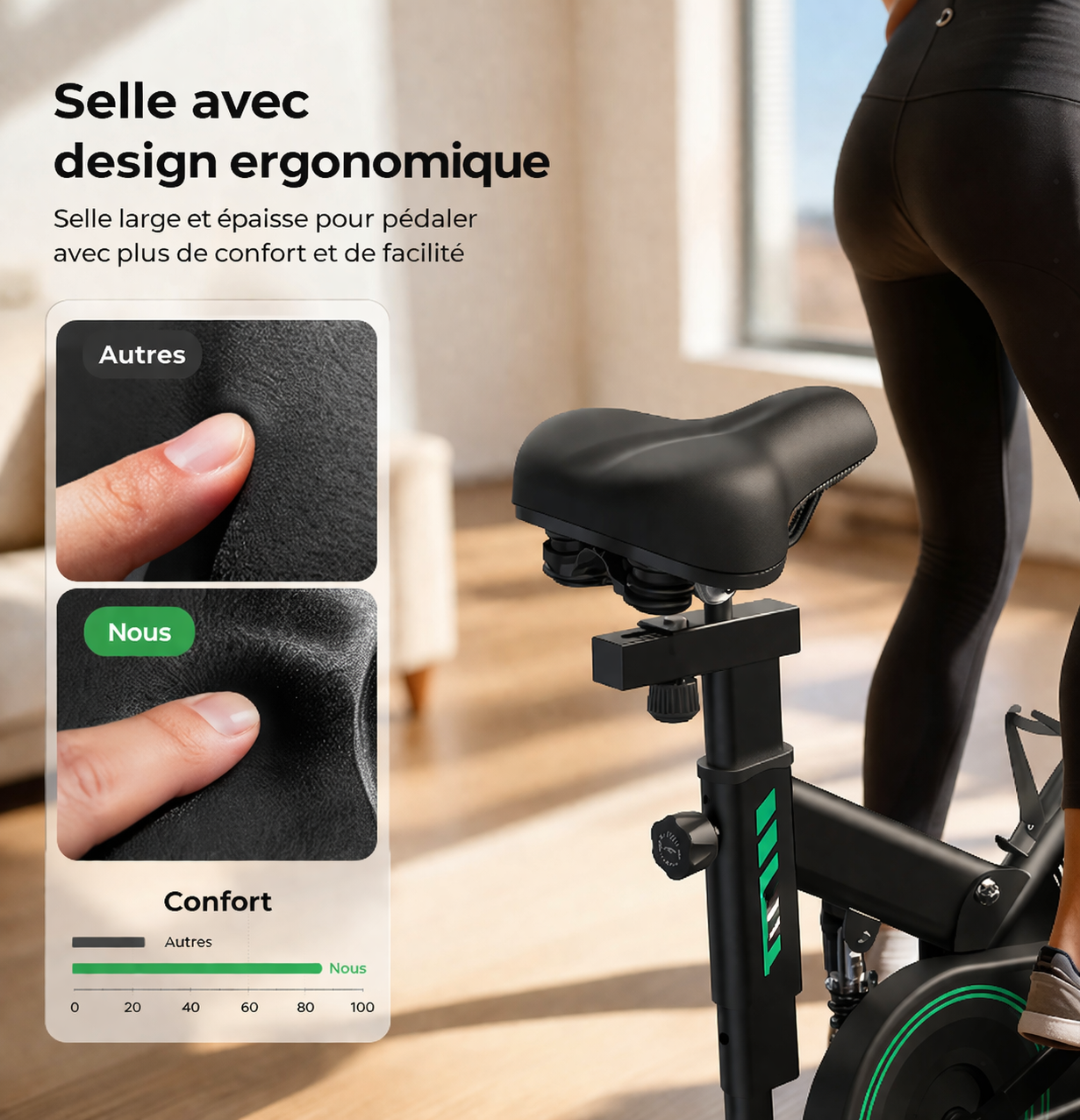 Vélo d’Appartement Connecté Silencieux – Résistance Magnétique, 150 kg, Compatible Zwift & Kinomap
