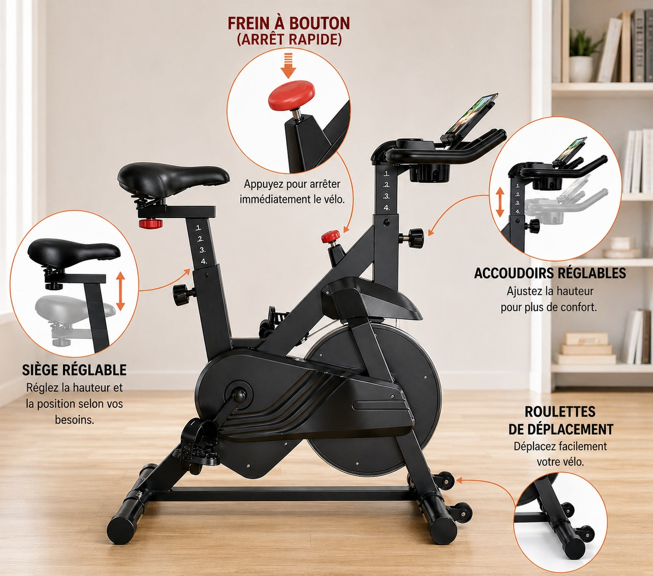 Vélo d’appartement magnétique, 32 niveaux de résistance, écran LCD, capacité 100 kg
