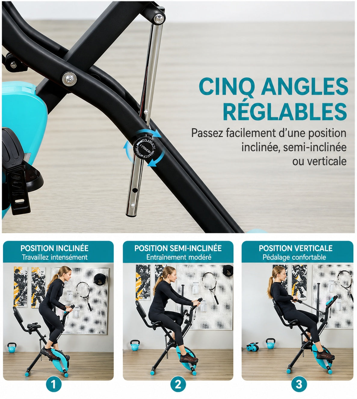 Vélo d’appartement pliable SportNow – Silencieux & Compact (8 niveaux de résistance)