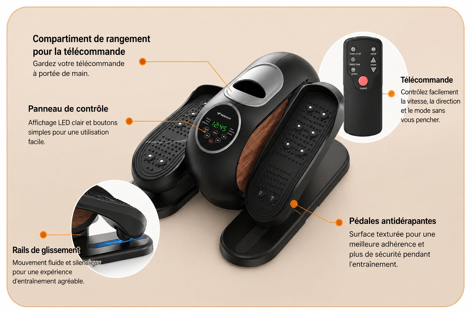 Elliptique de bureau électrique  – Télécommande & Silencieux - 12 vitesses