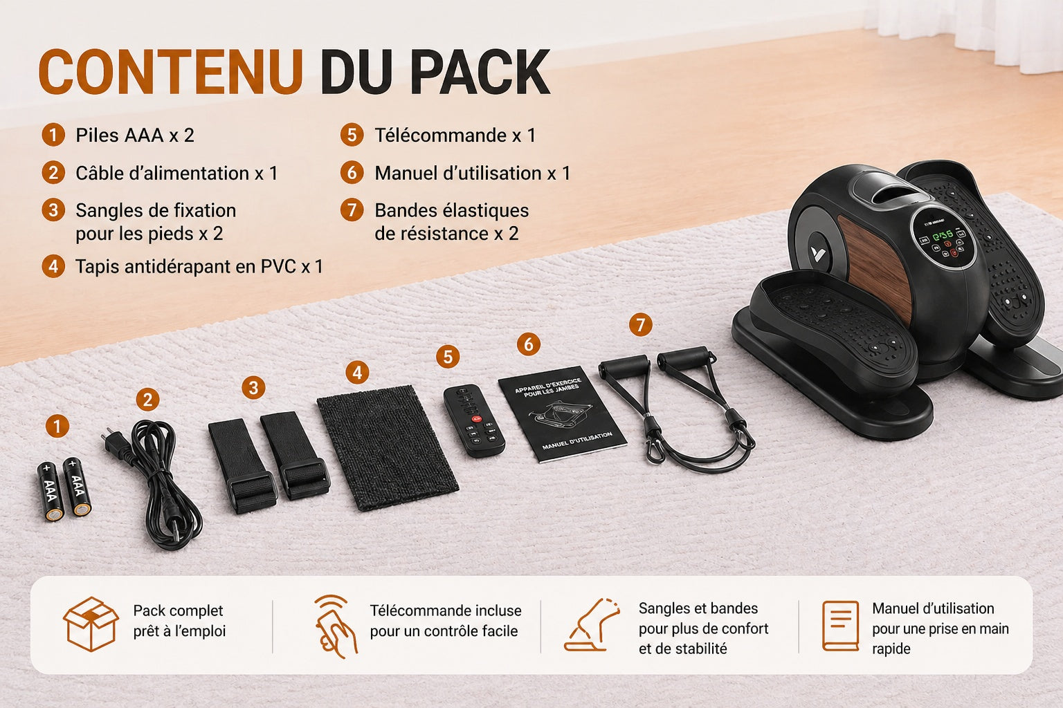 Elliptique de bureau électrique  – Télécommande & Silencieux - 12 vitesses