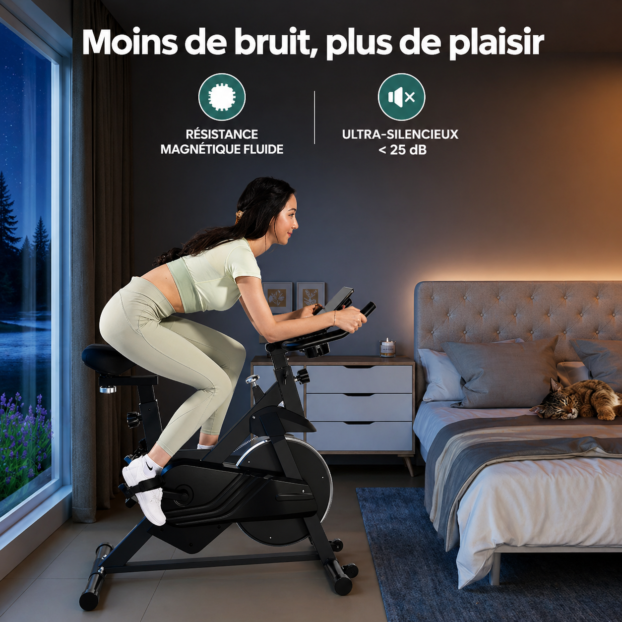 Vélo d’appartement magnétique, 32 niveaux de résistance, écran LCD, capacité 100 kg